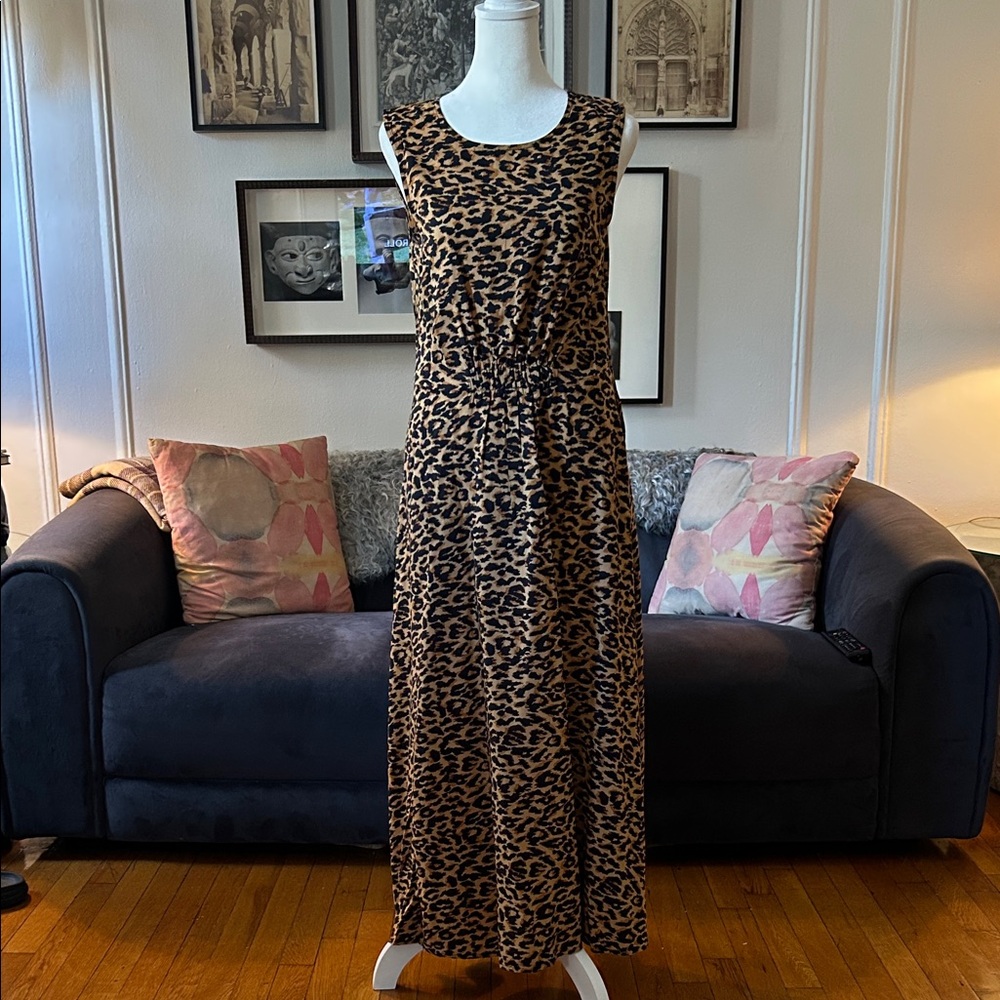 beachlunchlounge Leopard Print Midi Dress Sz M